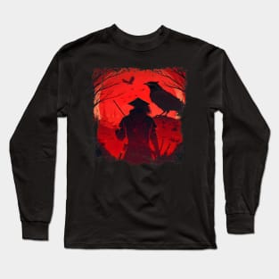 Raven Man Diablo BRZRKR a Witcher on Red Moon Long Sleeve T-Shirt